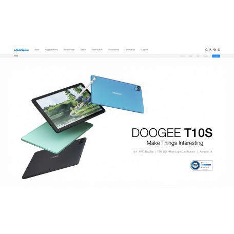 Doogee T10S 10.1" 1200*1920 FHD Display 6+128gb tab doogee 6600mAh Unisoc T606 Android 13 8MP Main camera tablets